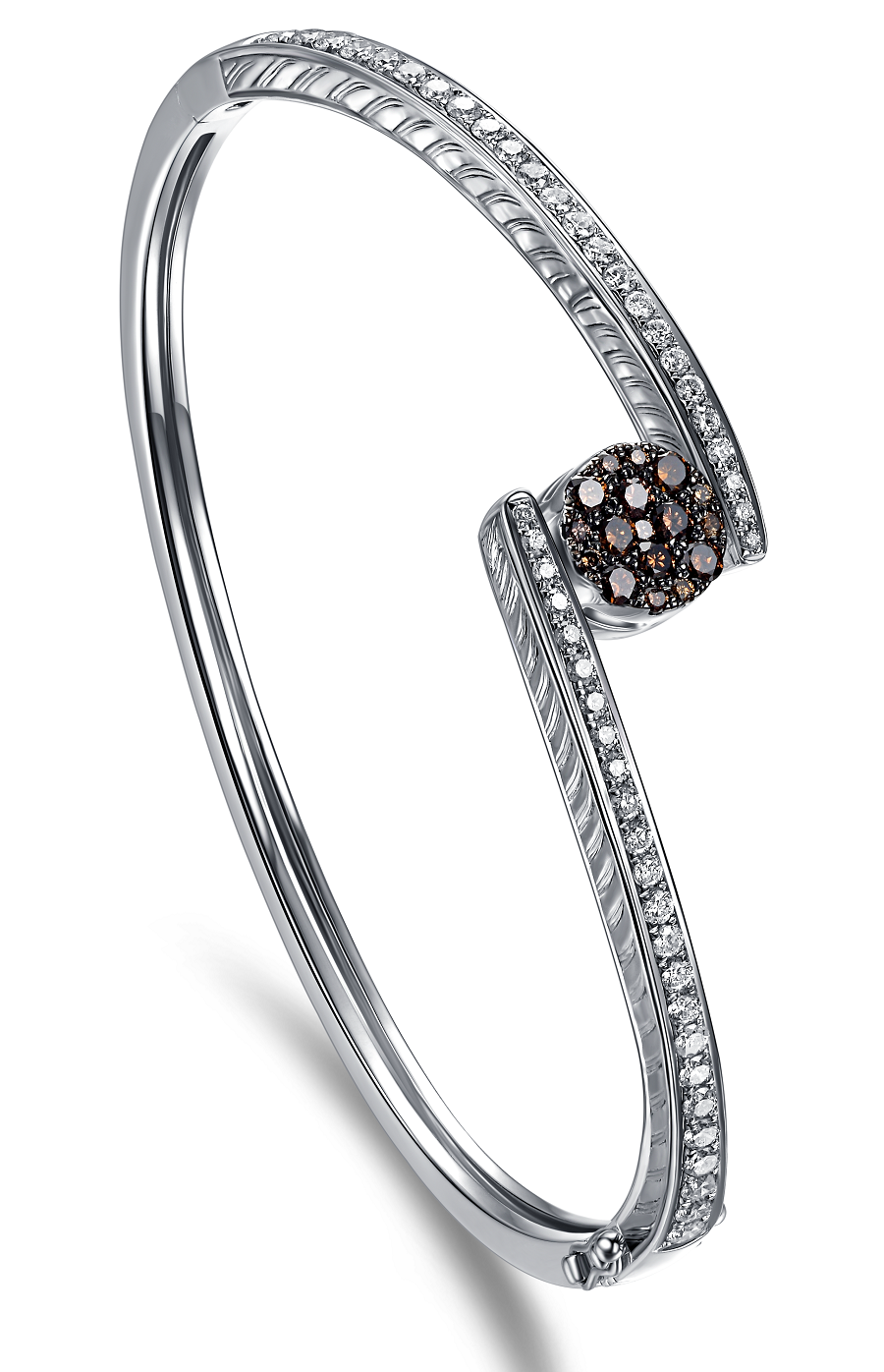 Flip White Gold Bangle with Brown and White diamonds