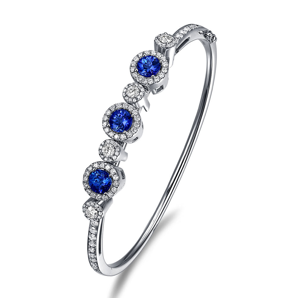 Floating White Gold Bangle with Tanzanite and White Diamond