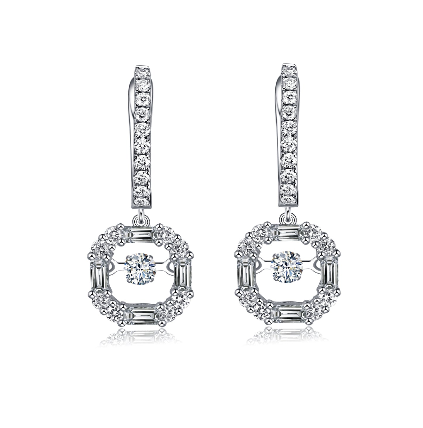 14KT White Gold Dancing Diamond Earring