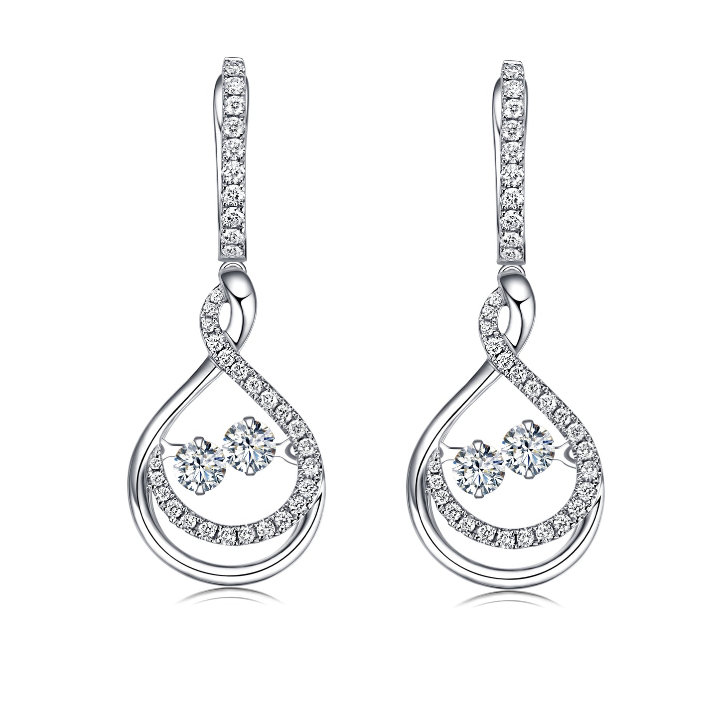 14KT White Gold Dancing Diamond Earring