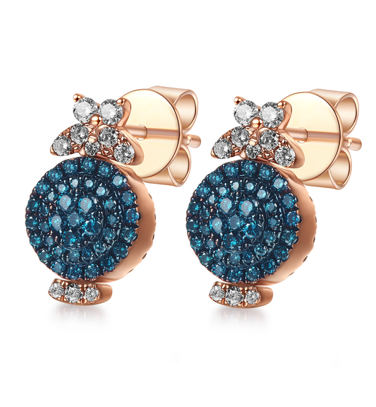 Flip Rose Gold Earring with Blue and Brown diamonds
