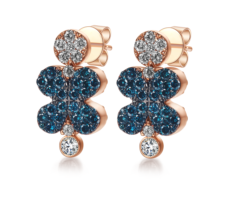 Flip Rose Gold Earring with Blue and White diamonds