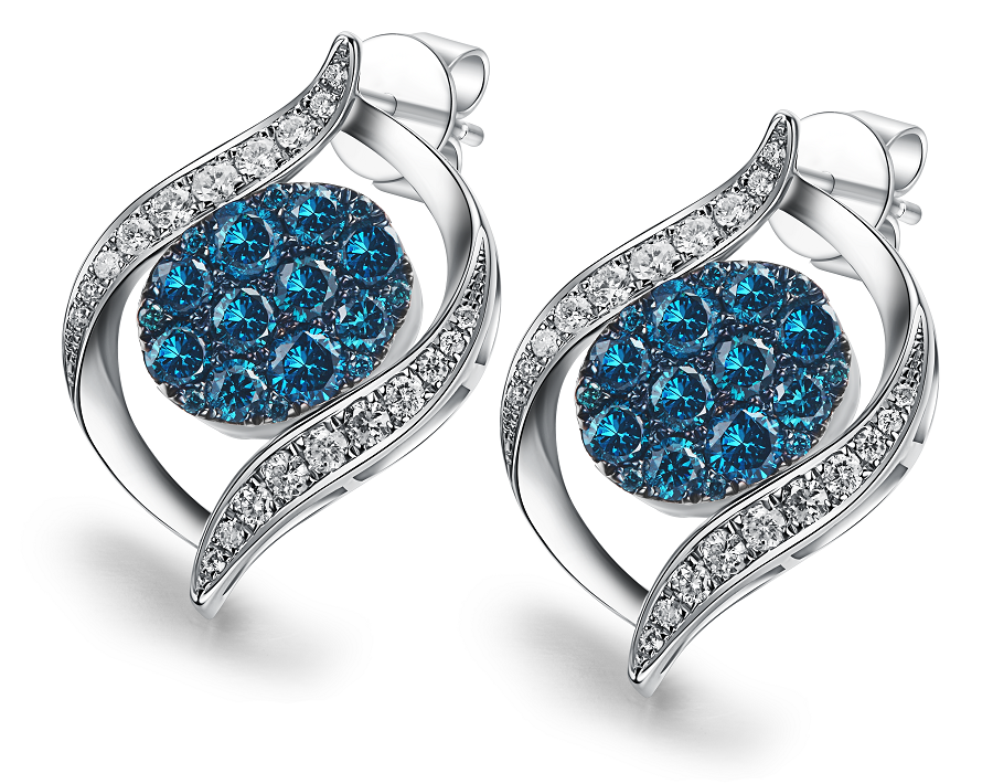 Flip White Gold Earring with Blue and Brown diamonds