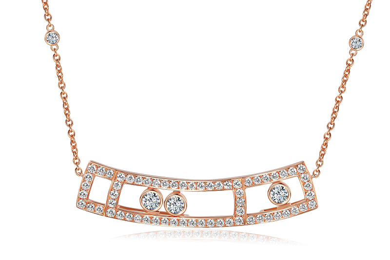 Floating Rose Gold Necklace with White Diamond