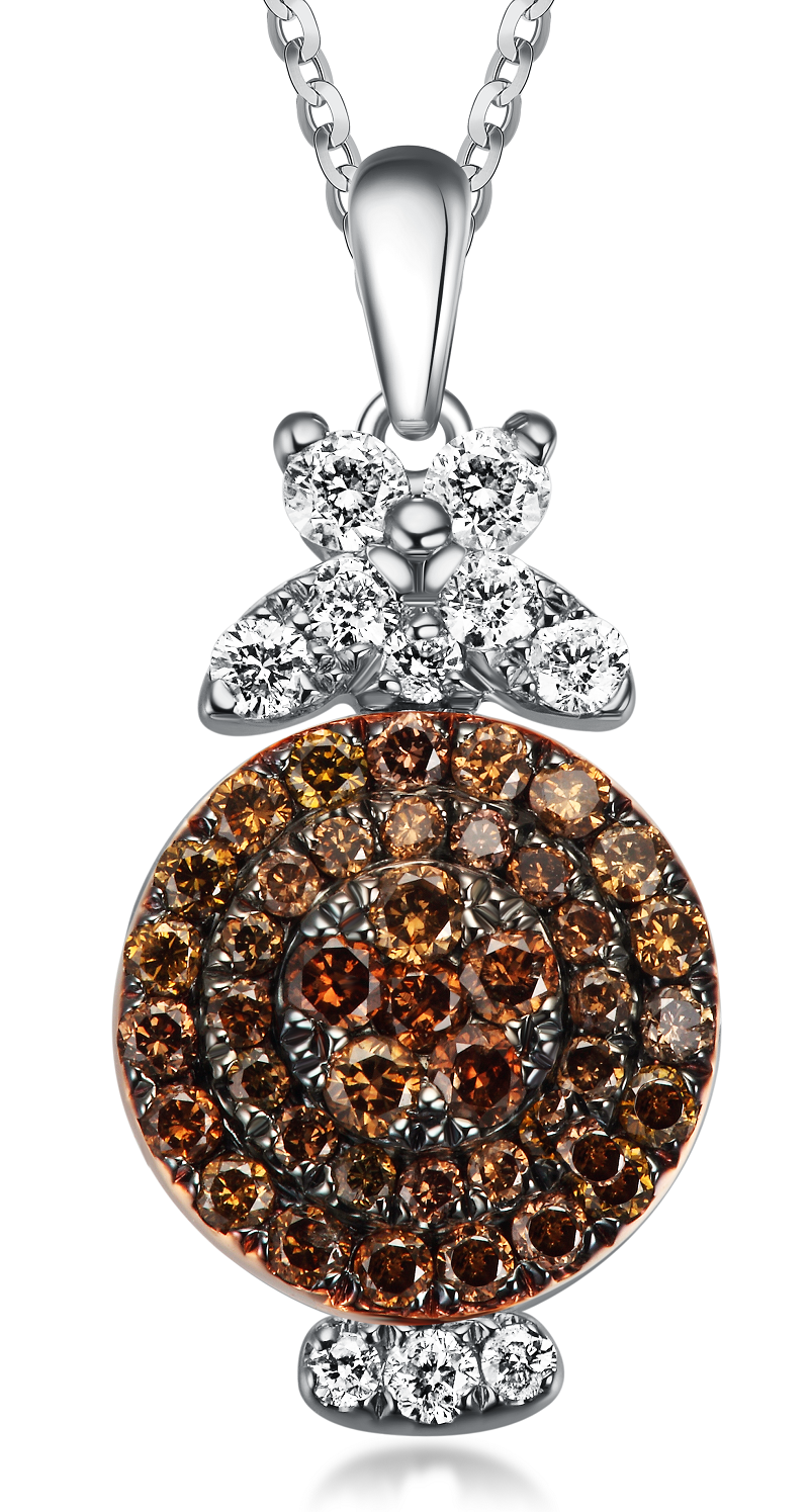 Flip White Gold Pendant with Brown and White diamonds