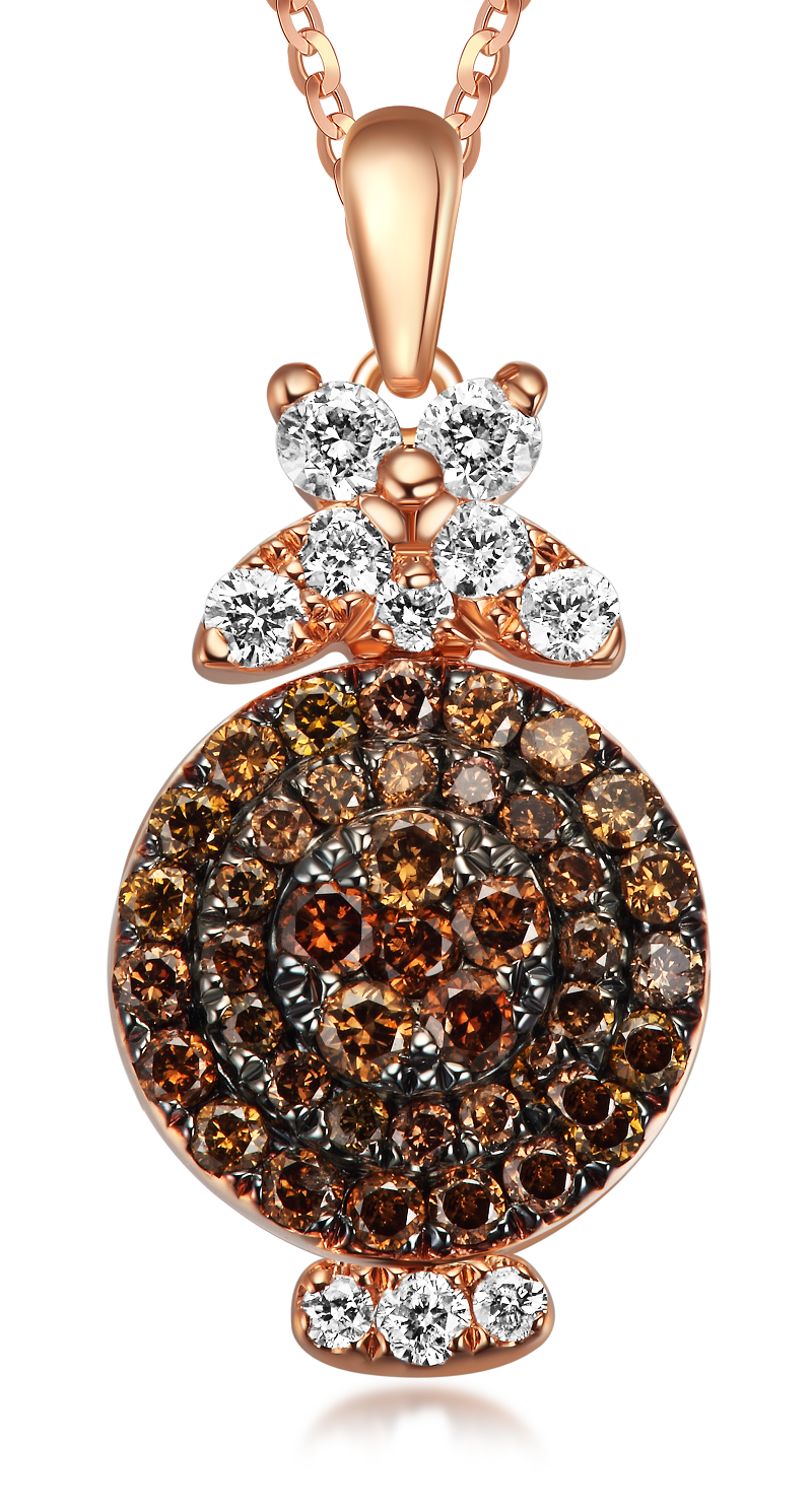 Flip Rose Gold Pendant with Brown and White diamonds