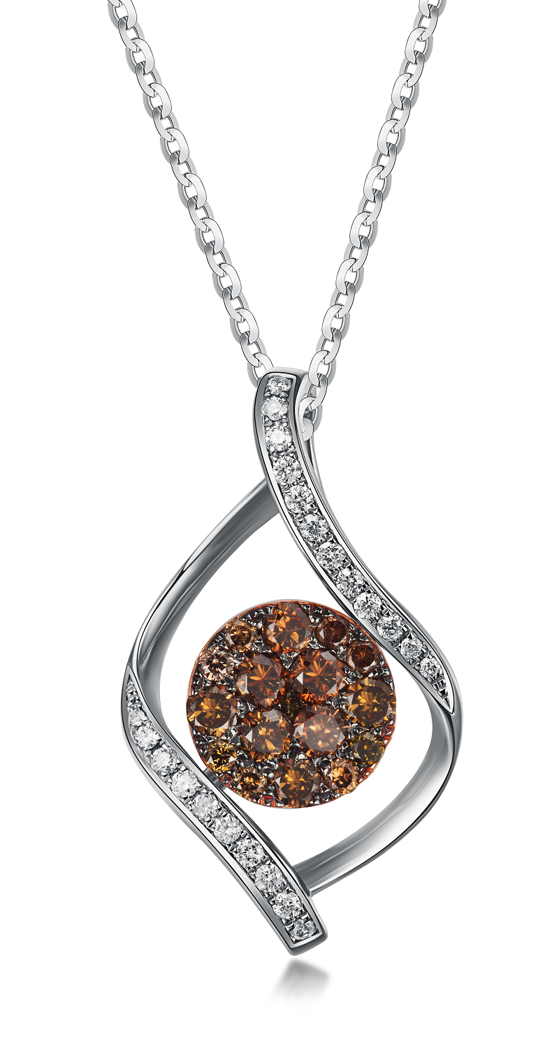 Flip White Gold Pendant with Brown and White diamonds