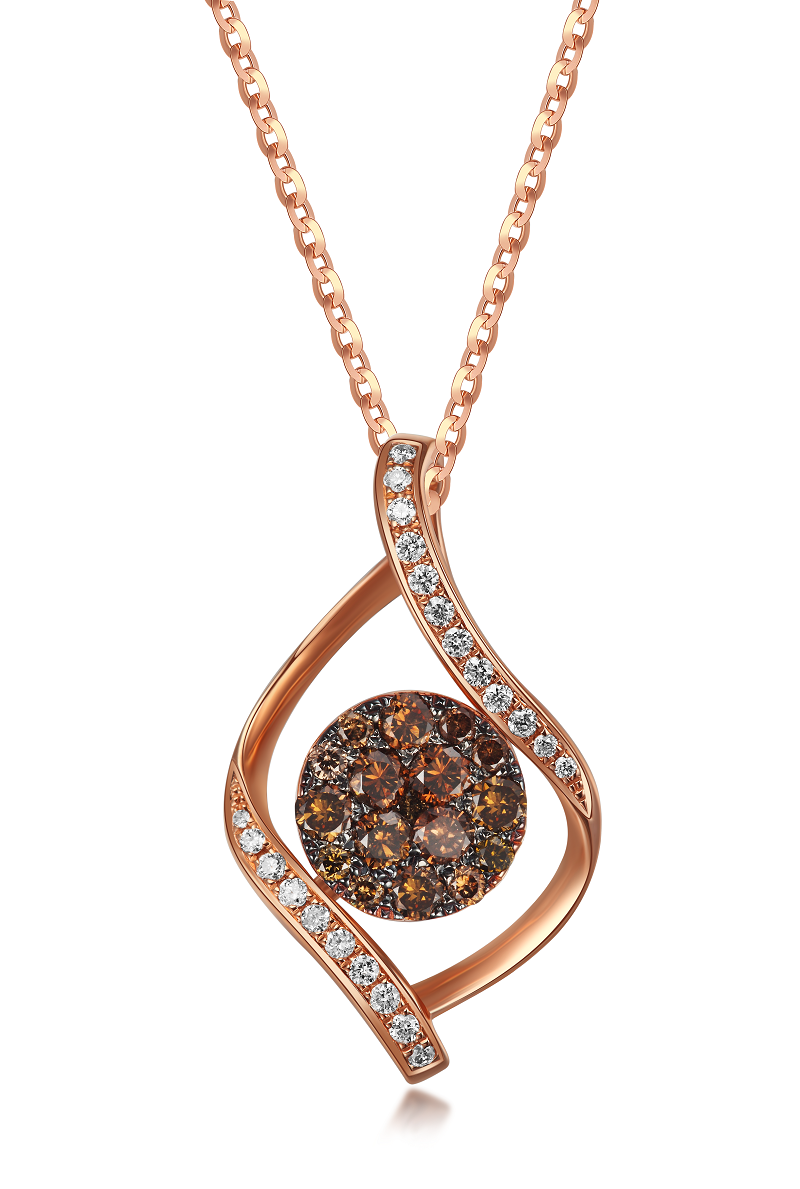 Flip Rose Gold Pendant with Brown and White diamonds