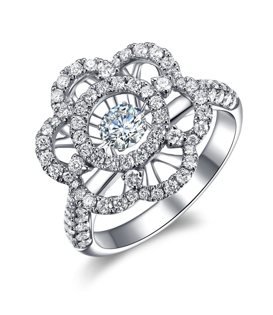 14KT White Gold Dancing Diamond Ring