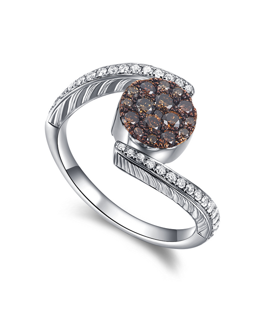 Flip White Gold Ring with Brown and Blue Diamonds