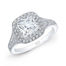 14K WHITE GOLD SQUARE HALO DIAMOND ENGAGEMENT RING