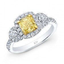 WHITE AND YELLOW GOLD FANCY YELLOW CUSHION DIAMOND ENGAGEMENT RING