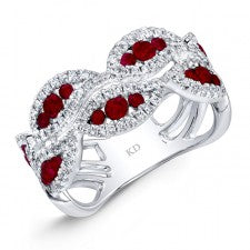 NATURAL COLOR WHITE GOLD FASHION RUBY WAVE DIAMOND RING