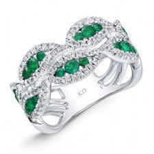 NATURAL COLOR WHITE GOLD FASHION EMERALD WAVE DIAMOND RING