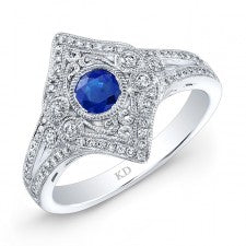 NATURAL COLOR WHITE GOLD INSPIRED VINTAGE SAPPHIRE RING