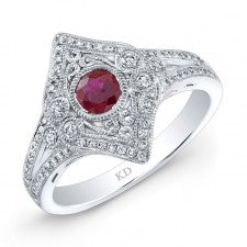 NATURAL COLOR WHITE GOLD INSPIRED VINTAGE RUBY RING