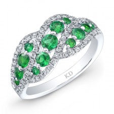 NATURAL COLOR WHITE GOLD FASHION EMERALD WAVE DIAMOND RING