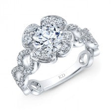 WHITE GOLD FASHION DIAMOND FLOWER ENGAGEMENT RING