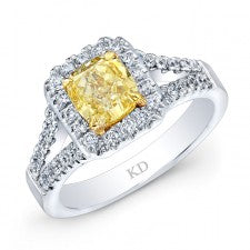 WHITE AND YELLOW GOLD FANCY YELLOW DIAMOND HALO BRIDAL RING