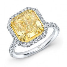 WHITE AND YELLOW GOLD FANCY YELLOW RADIANT DIAMOND BRIDAL RING
