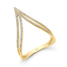 YELLOW GOLD STYLISH CURVED DOUBLE V DIAMOND RING