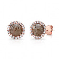 ROSE GOLD INSPIRED HALO ROUGH DIAMOND EARRINGS