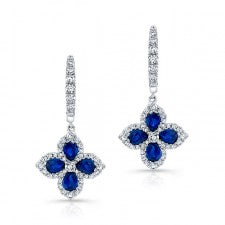 NATURAL COLOR WHITE GOLD FLOWER SAPPHIRE DROP EARRINGS