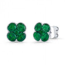 NATURAL COLOR WHITE GOLD CONTEMPORARY FLOWER EMERALD EARRINGS