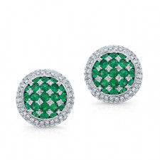 NATURAL COLOR WHITE GOLD EMERALD CHECKERS DIAMOND EARRINGS