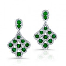 NATURAL COLOR WHITE GOLD CONTEMPORARY EMERALD DIAMOND EARRINGS