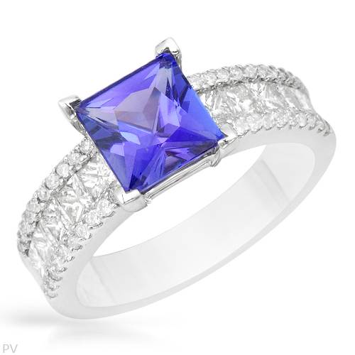 Gold TANZANITE and Diamond Ring