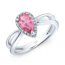 WHITE GOLD PINK ENHANCED PEAR DIAMOND ENGAGEMENT RING