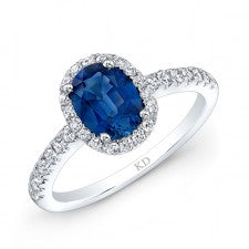 NATURAL COLOR WHITE GOLD INSPIRED SAPPHIRE HALO DIAMOND RING