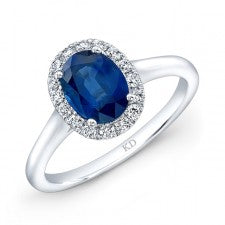 NATURAL COLOR WHITE GOLD ELEGANT SAPPHIRE HALO DIAMOND RING