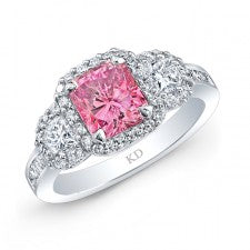 WHITE GOLD ELEGANT PINK ENHANCED RADIANT DIAMOND ENGAGEMENT RING