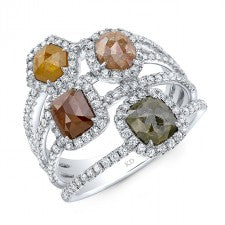 WHITE GOLD FOUR- STONE DAZZLING ROUGH DIAMOND RING