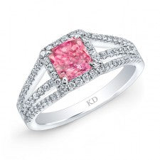 WHITE GOLD INSPIRED PINK ENHANCED RADIANT DIAMOND BRIDAL RING