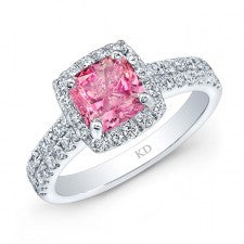 WHITE GOLD ELEGANT PINK ENHANCED CUSHION DIAMOND RING