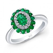 WHITE GOLD NATURAL COLOR DAZZLING EMERALD DIAMOND RING