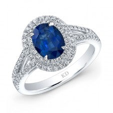 NATURAL COLOR WHITE GOLD FASHION HALO SAPPHIRE RING