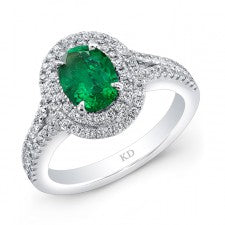 WHITE GOLD NATURAL COLOR HALO EMERALD DIAMOND RING