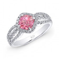 WHITE GOLD INSPIRED PINK ENHANCED CUSHION DIAMOND BRIDAL RING