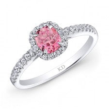 WHITE GOLD PINK ENHANCED RADIANT DIAMOND BRIDAL HALO RING