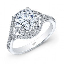 WHITE GOLD FASHION ROUND HALO ENGAGEMENT RING