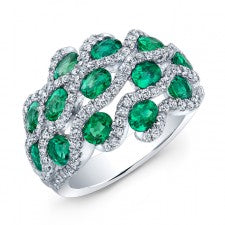 NATURAL COLOR WHITE GOLD FASHION EMERALD TWISTED DIAMOND RING
