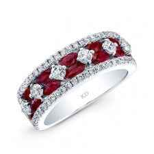 NATURAL COLOR WHITE GOLD RUBY CHECKERS DIAMOND BAND