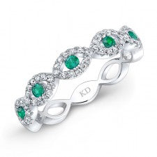 NATURAL COLOR WHITE GOLD TWISTED EMERALD DIAMOND BAND