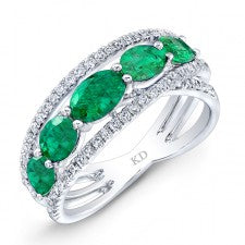 WHITE GOLD NATURAL COLOR FASHION EMERALD DIAMOND RING