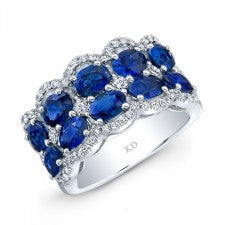 WHITE GOLD NATURAL COLOR OVAL SAPPHIRE FASHION DIAMOND RING