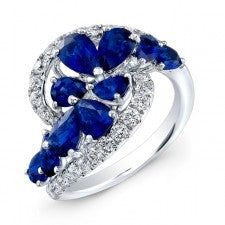 WHITE GOLD NATURAL COLOR DAZZLING SAPPHIRE SWIRLED DIAMOND RING